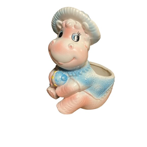Napcoware Vintage Hippo Pink Blue Ceramic Baby Gift Planter C-8569 - Picture 4 of 15